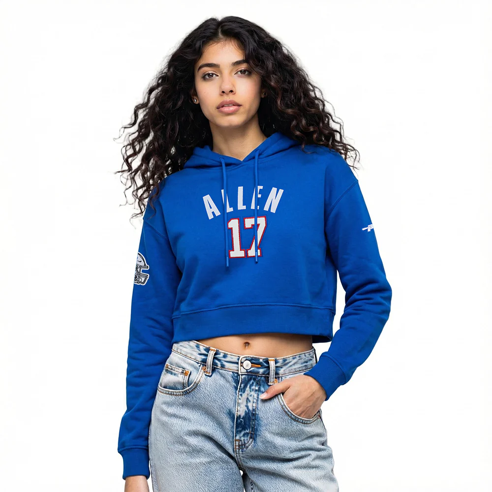 NFL BUFFALO BILLS JOSH ALLEN #17 CLASSIC PNN WOMEN'S FLC CROPPED PO HOODIE (ROYAL BLUE)