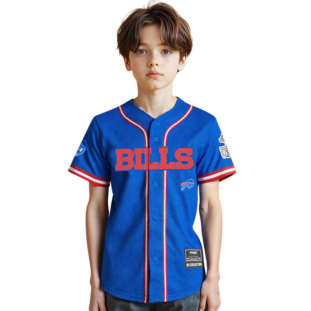 NFL BUFFALO BILLS CLASSIC LITTLE BOYS MESH BUTTON DOWN SHIRT (ROYAL BLUE/RED)