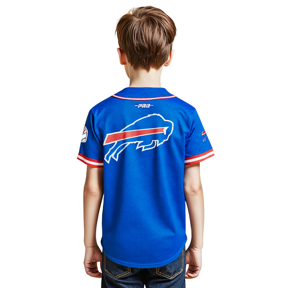 NFL BUFFALO BILLS CLASSIC LITTLE BOYS MESH BUTTON DOWN SHIRT (ROYAL BLUE/RED) - Image 11