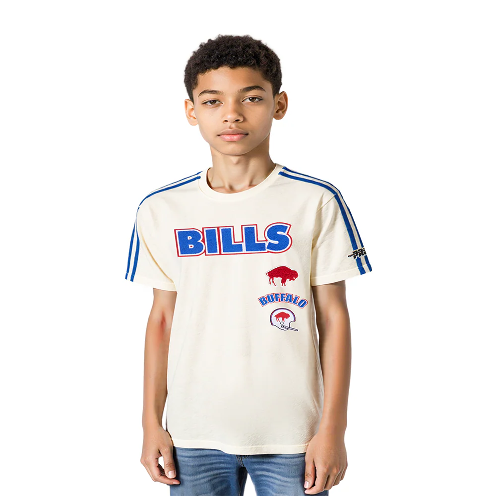 NFL BUFFALO BILLS RETRO CLASSIC LITTLE BOYS SHORT SLEEVE TAPING TEE (EGGSHELL/ROYAL BLUE)