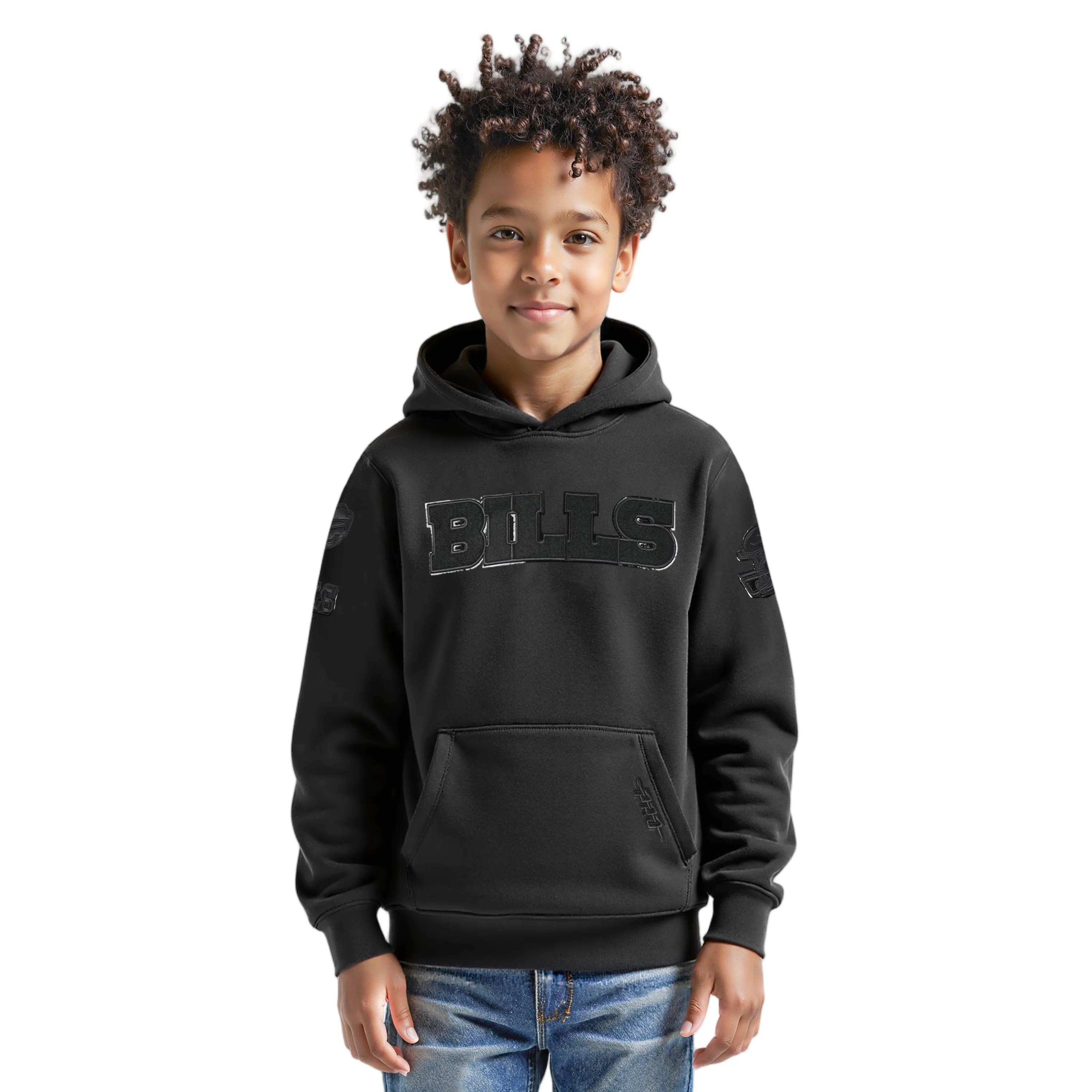 NFL BUFFALO BILLS TRIPLE BLACK LITTLE BOYS FLEECE PULLOVER HOODIE (BLACK)