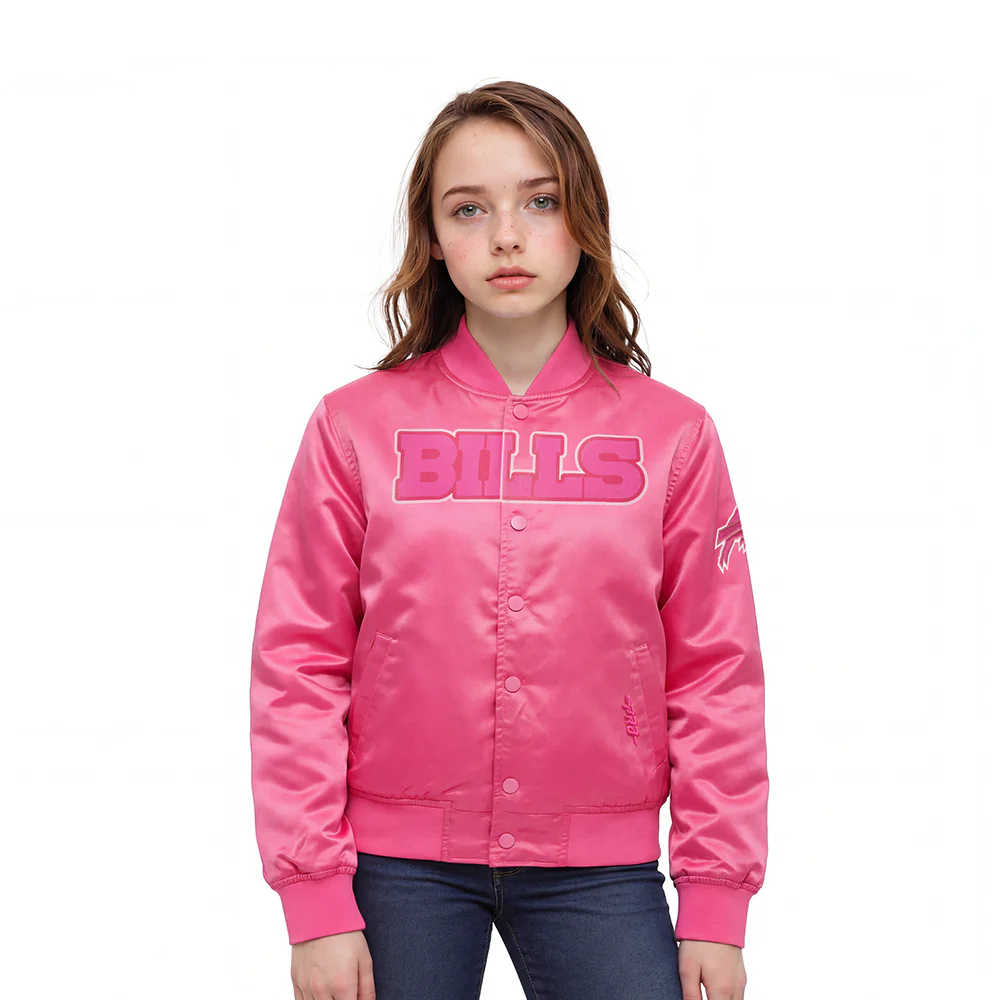 NFL BUFFALO BILLS TRIPLE PINK LITTLE GIRLS SATIN JACKET (BEETROOT PURPLE)