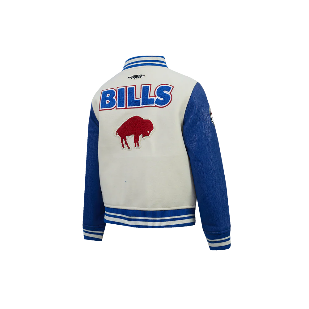 NFL BUFFALO BILLS RETRO CLASSICS LITTLE BOY'S RIB WOOL VARSITY JACKET (EGGSHELL/ROYAL BLUE) - Image 4