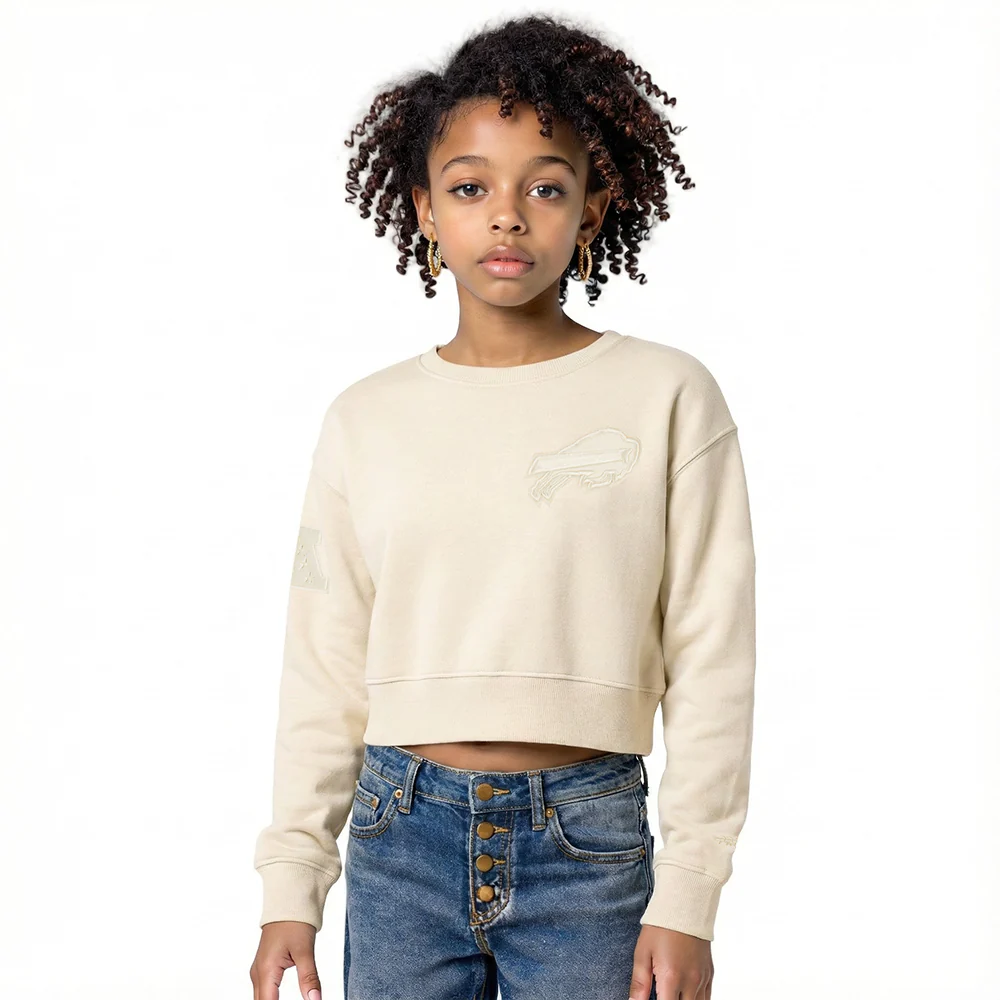 NFL BUFFALO BILLS NEUTRAL LITTLE GIRLS  FLEECE CREWNECK (EGGSHELL)