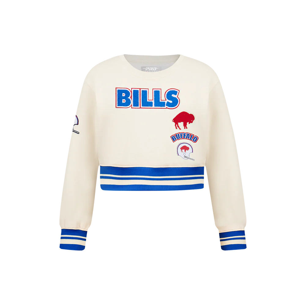 NFL BUFFALO BILLS RETRO CLASSIC LITTLE GIRLS RIB FLEECE CREWNECK (EGGSHELL/ROYAL BLUE)
