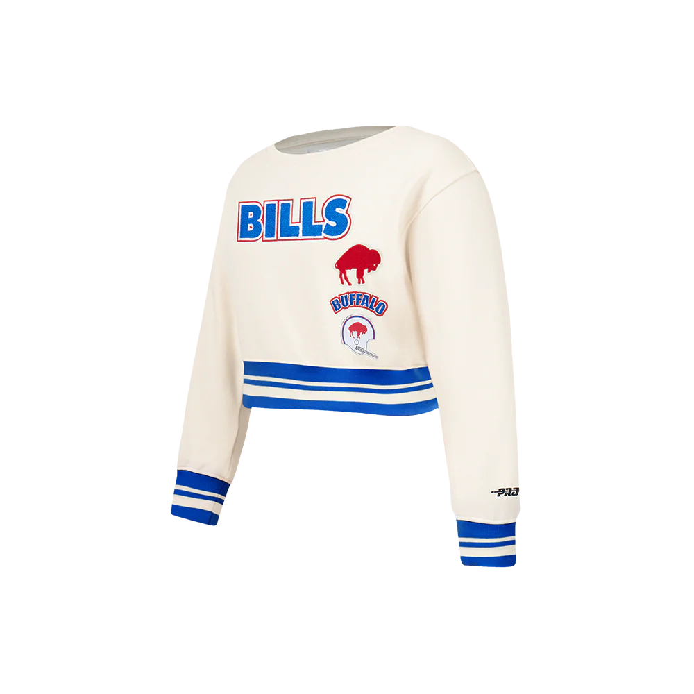 NFL BUFFALO BILLS RETRO CLASSIC LITTLE GIRLS RIB FLEECE CREWNECK (EGGSHELL/ROYAL BLUE) - Image 2