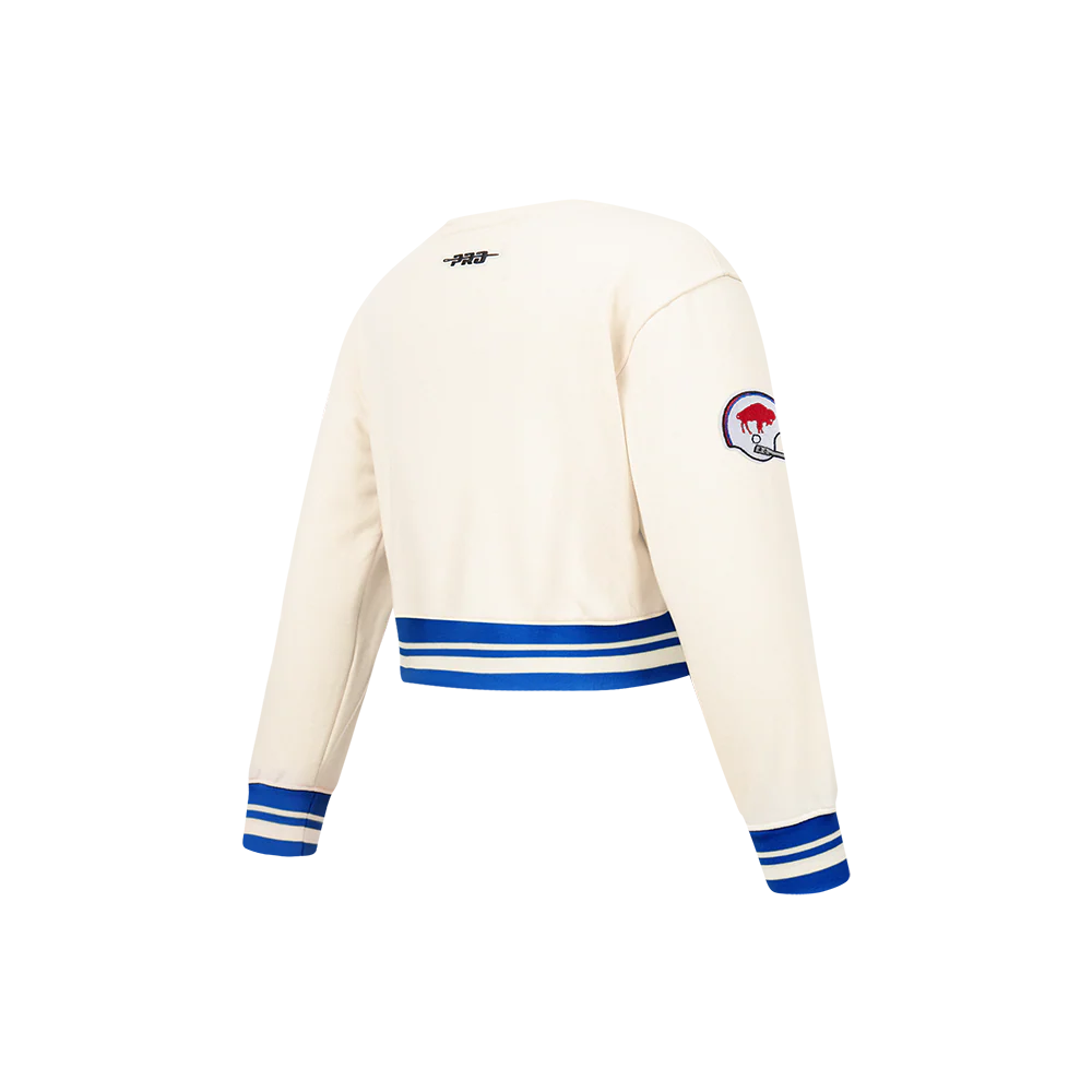 NFL BUFFALO BILLS RETRO CLASSIC LITTLE GIRLS RIB FLEECE CREWNECK (EGGSHELL/ROYAL BLUE) - Image 4