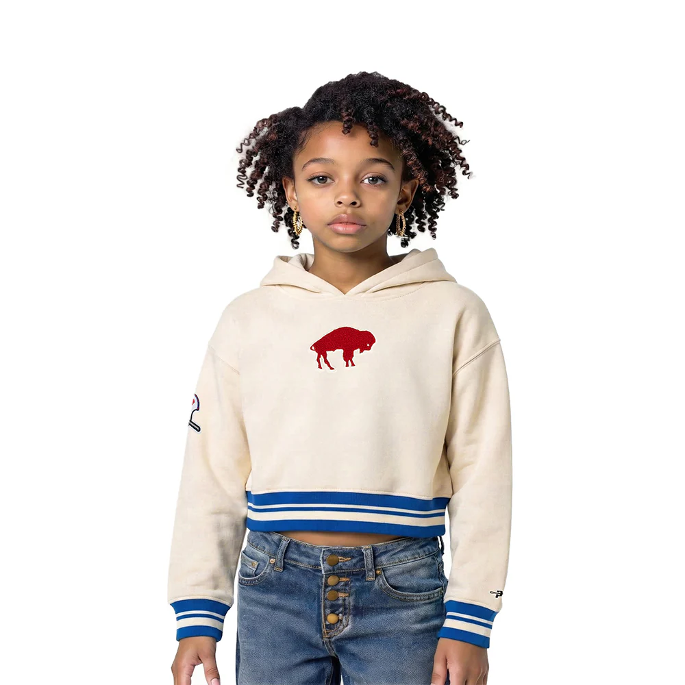 NFL BUFFALO BILLS RETRO CLASSIC LITTLE GIRL'S RIB FLC PO HOODIE (EGGSHELL/ROYAL BLUE)