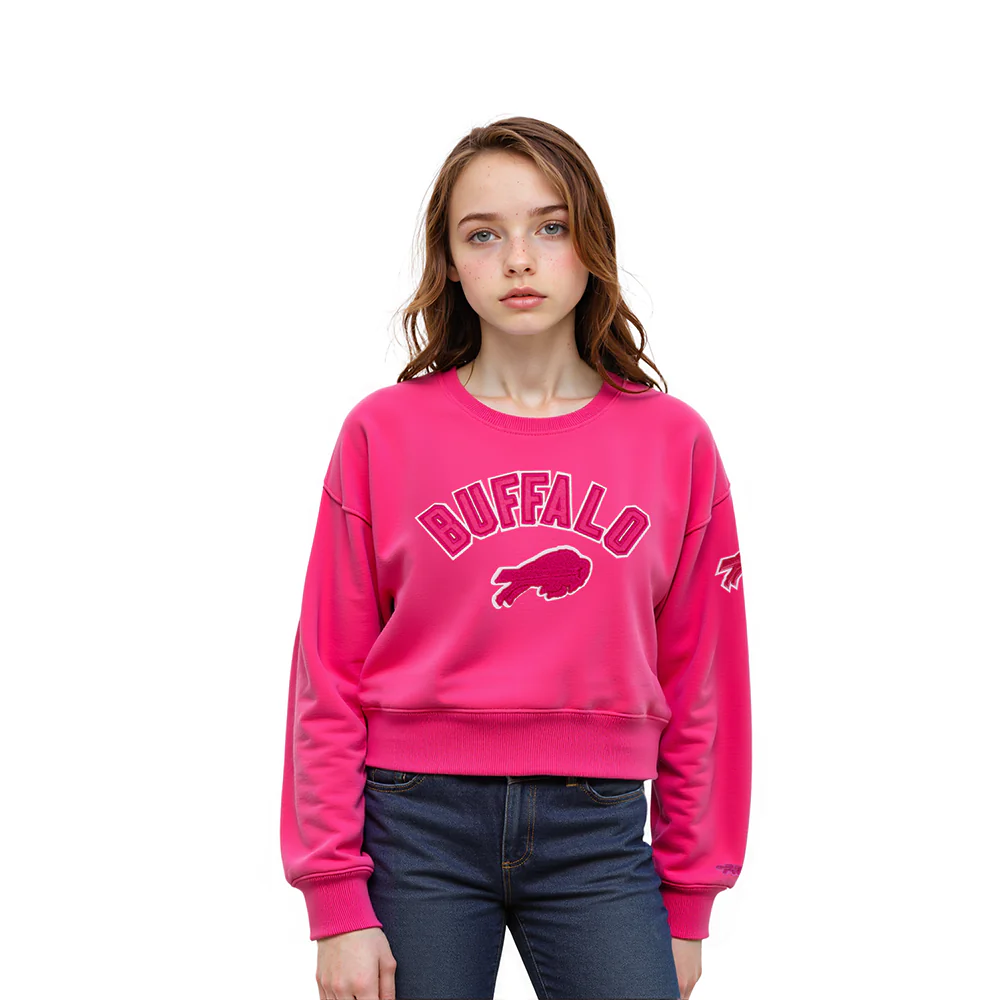 NFL BUFFALO BILLS TRIPLE PINK LITTLE GIRLS FLEECE CREWNECK (BEETROOT PURPLE)