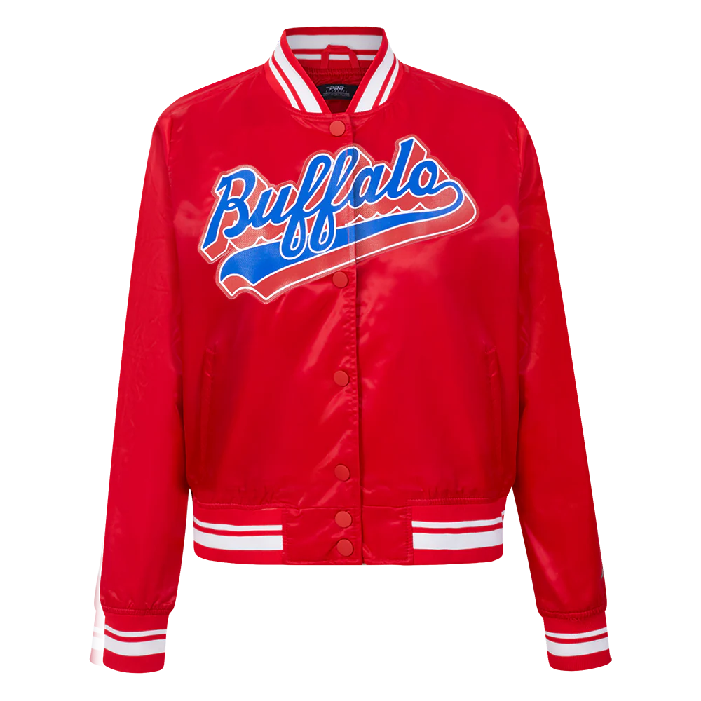 NFL BUFFALO BILLS SCRIPT TAIL WOMEN'S RIB SATIN JACKET (RED)