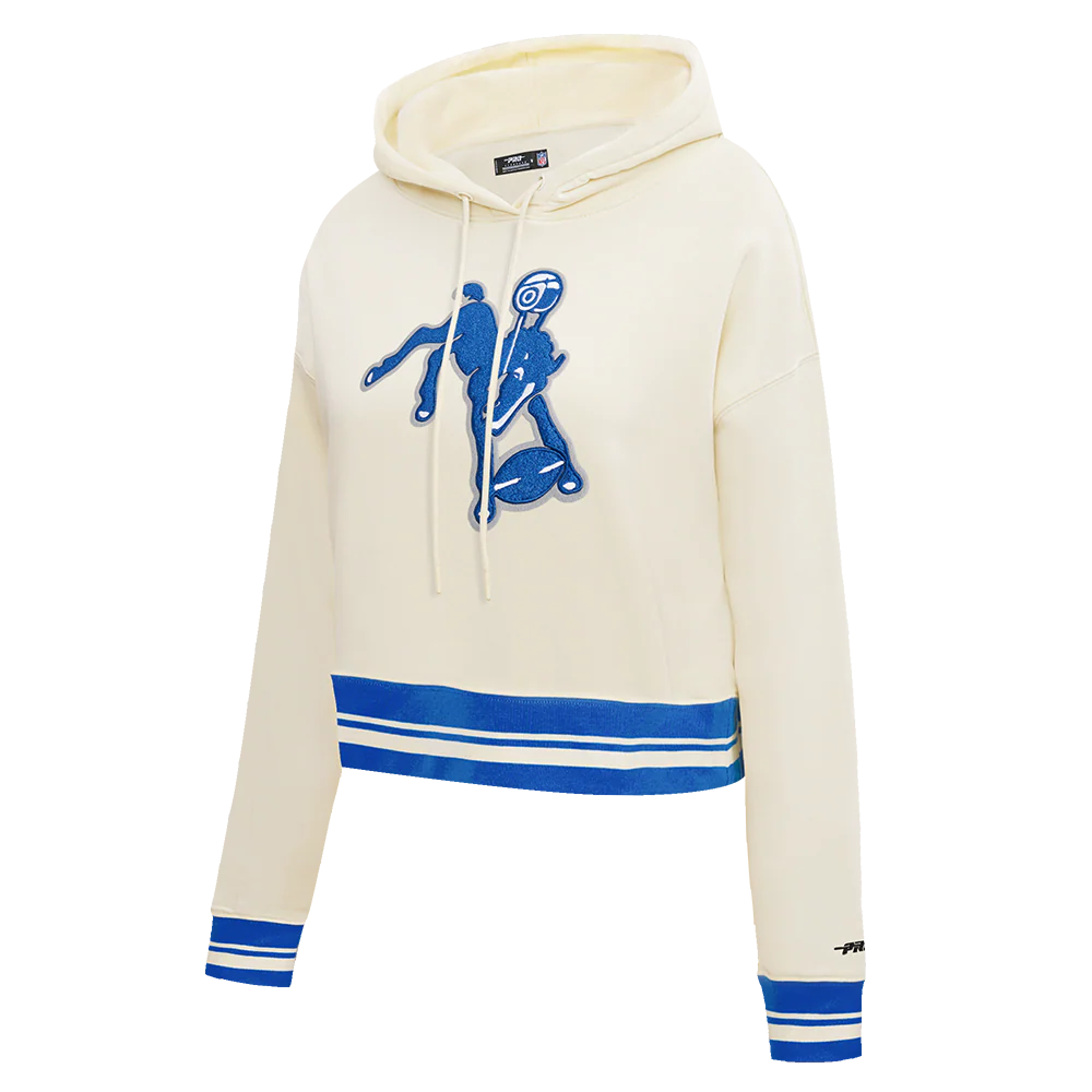 NFL BALTIMORE COLTS RETRO CLASSIC WOMEN'S RIB CROPPED PO HOODIE (EGGSHELL/ROYAL BLUE) - Image 4
