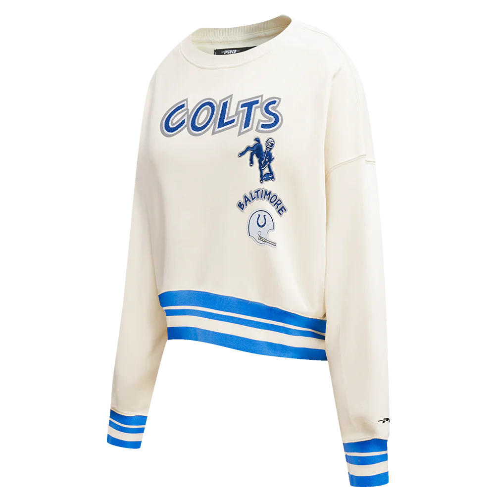 NFL BALTIMORE COLTS RETRO CLASSIC WOMEN'S RIB CREWNECK (EGGSHELL/ROYAL BLUE) - Image 2