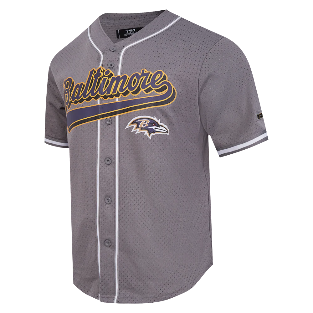 NFL BALTIMORE RAVENS SCRIPT TAIL MEN'S MESH BUTTON DOWN SHIRT (GRAY) - Image 2