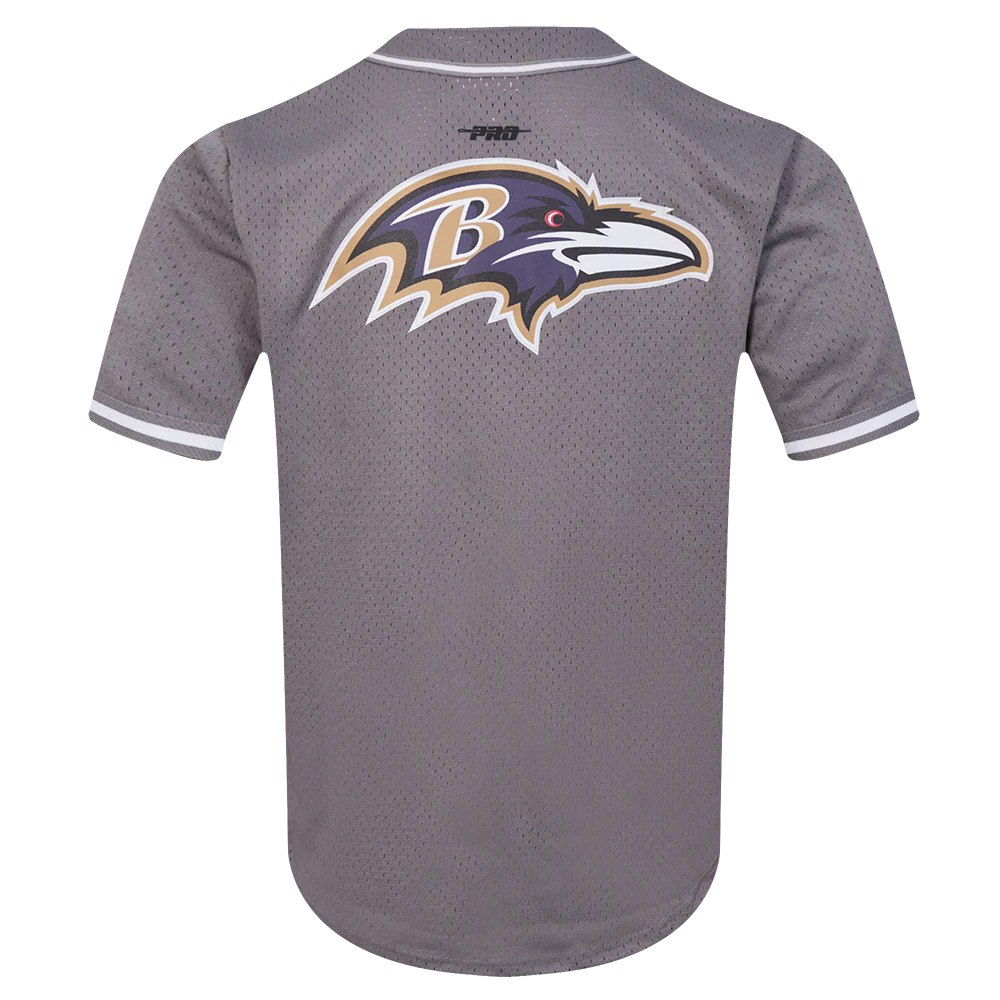 NFL BALTIMORE RAVENS SCRIPT TAIL MEN'S MESH BUTTON DOWN SHIRT (GRAY) - Image 3
