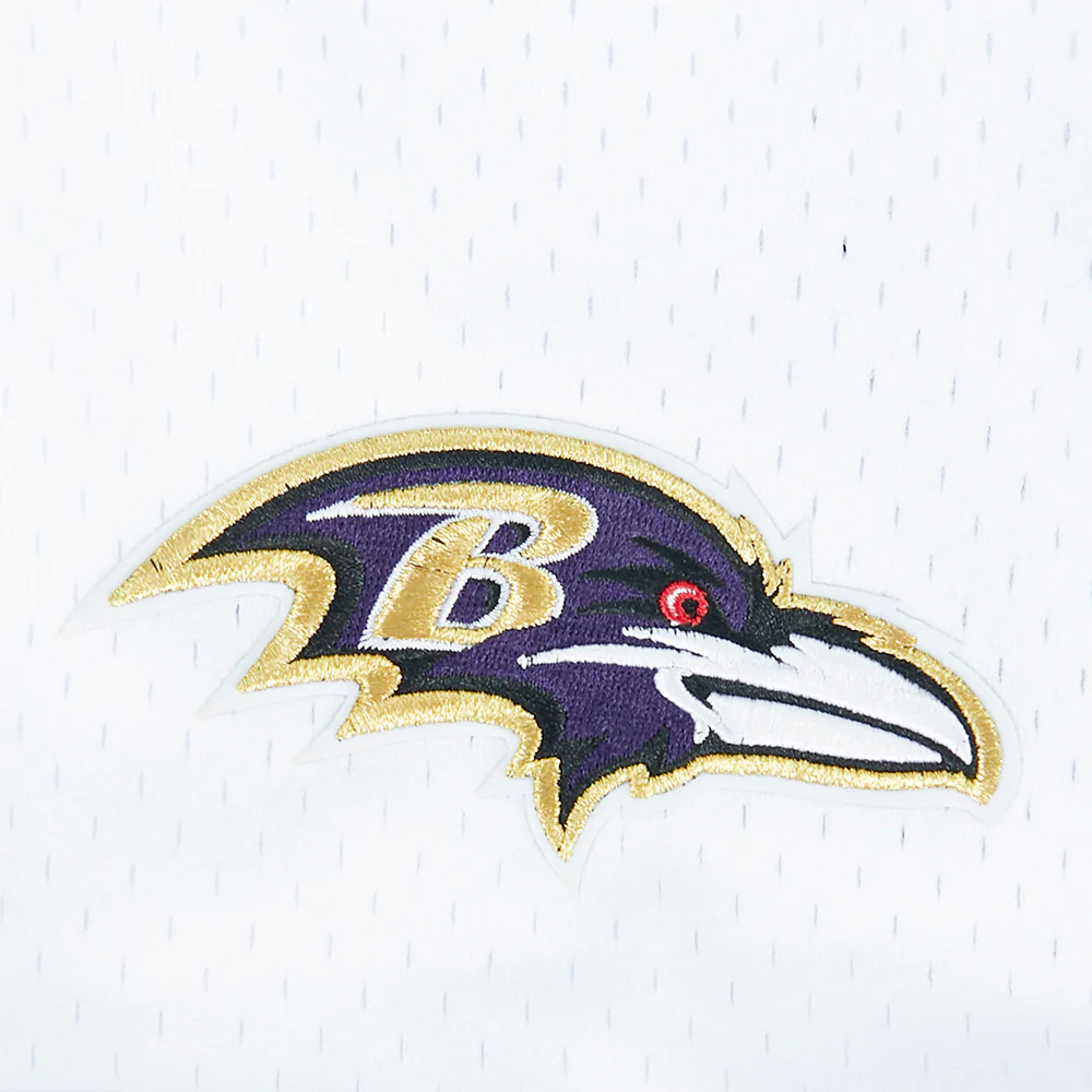 NFL BALTIMORE RAVENS LAMAR JACKSON #8 CLASSIC MESH PNN MEN'S MESH BUTTON DOWN SHIRT (WHITE/PURPLE) - Image 9