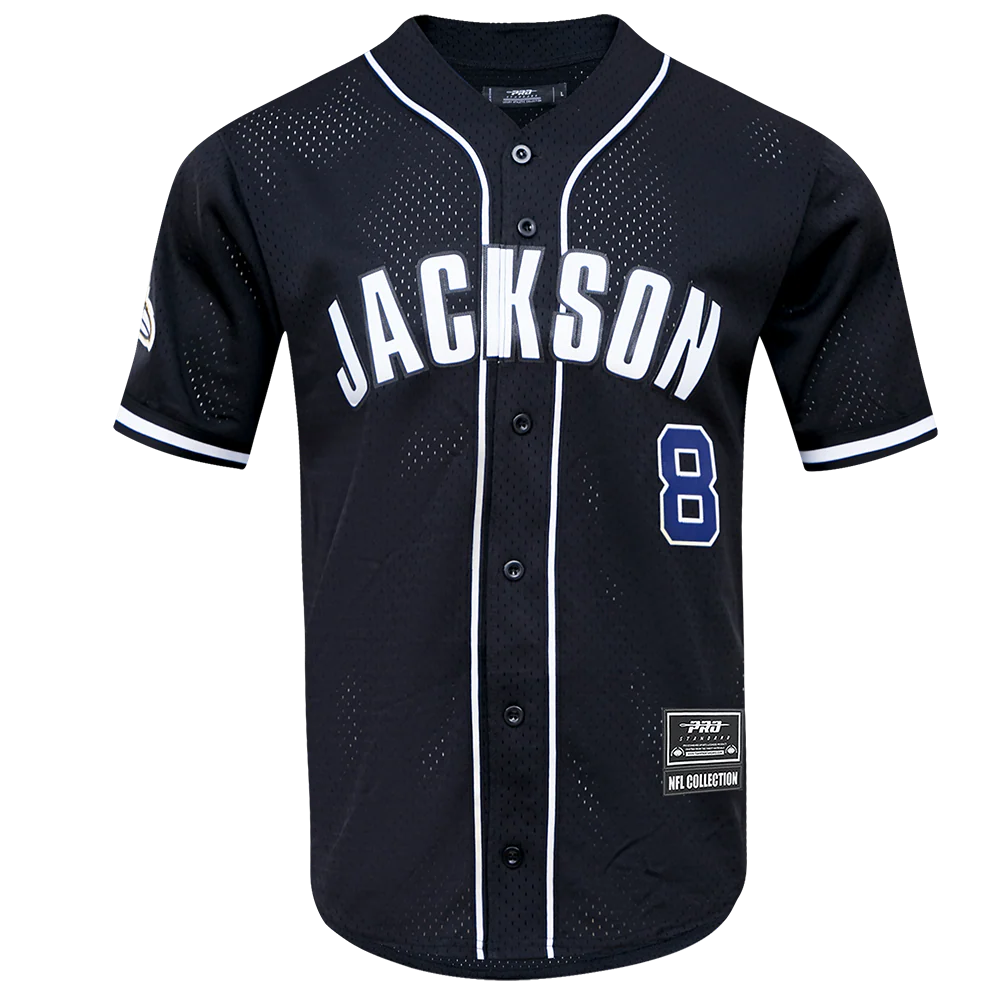 NFL BALTIMORE RAVENS LAMAR JACKSON #8 MEN'S MESH BUTTON DOWN SHIRT (BLACK)
