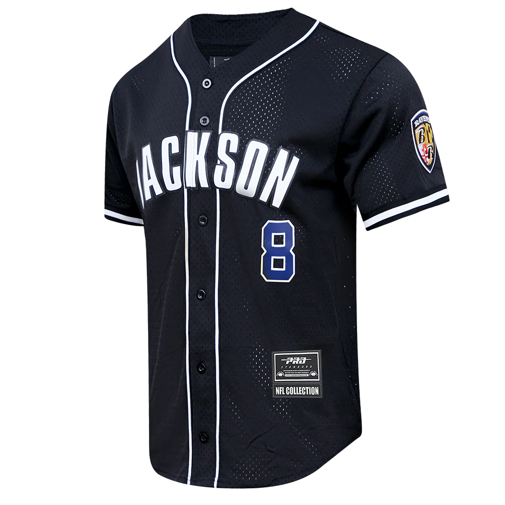 NFL BALTIMORE RAVENS LAMAR JACKSON #8 MEN'S MESH BUTTON DOWN SHIRT (BLACK) - Image 2