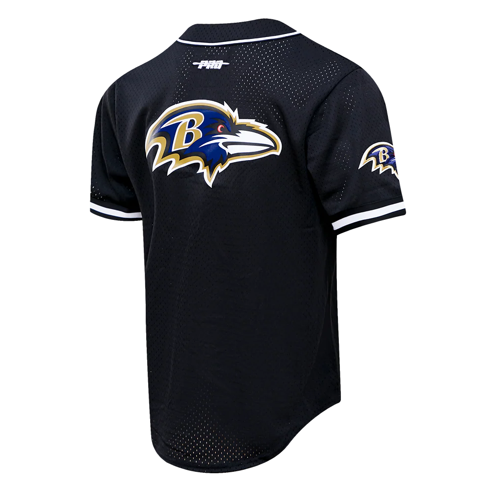 NFL BALTIMORE RAVENS LAMAR JACKSON #8 MEN'S MESH BUTTON DOWN SHIRT (BLACK) - Image 4
