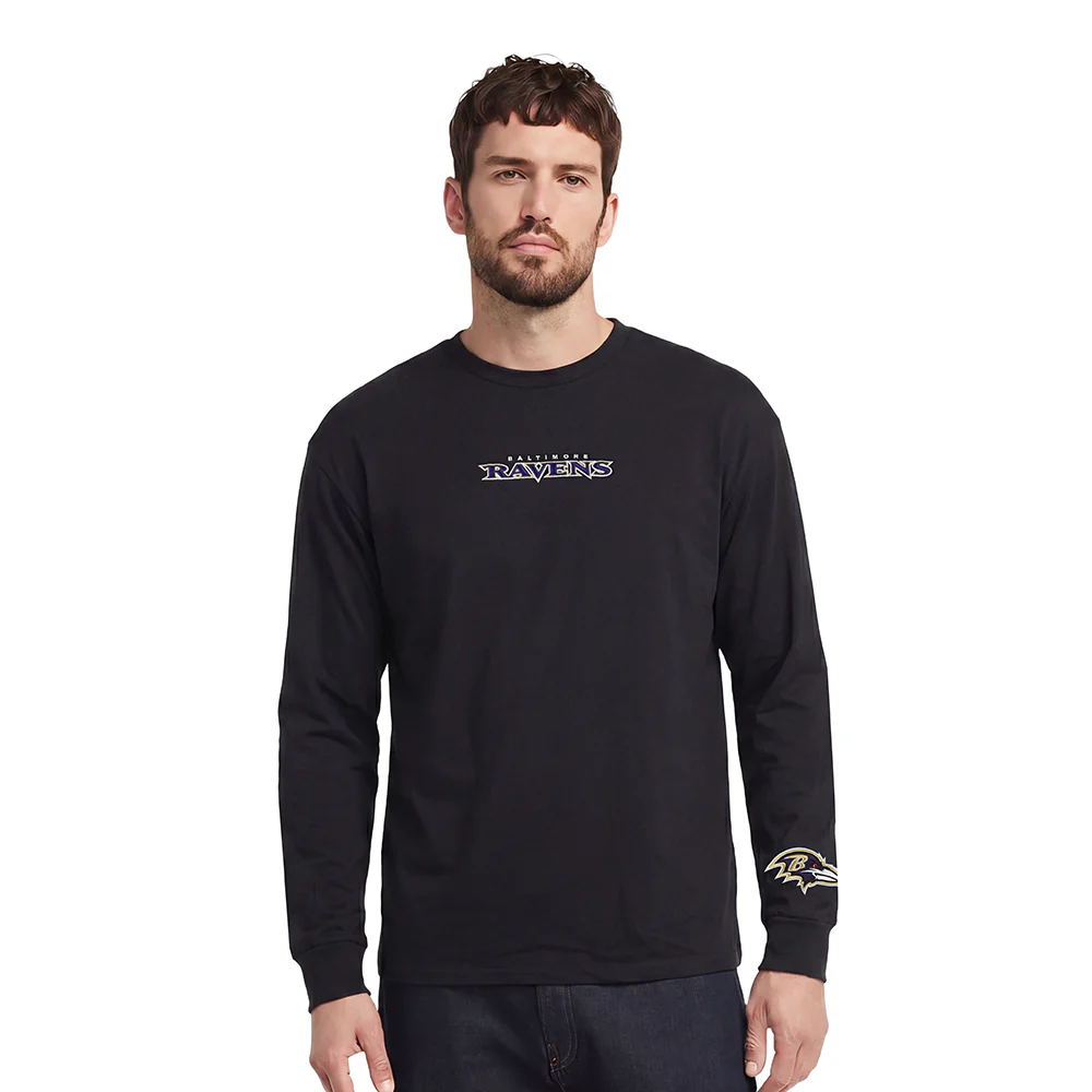 NFL BALTIMORE RAVENS WINGSPAN MEN'S DROP SHOULDER LS TEE (BLACK) - Image 2