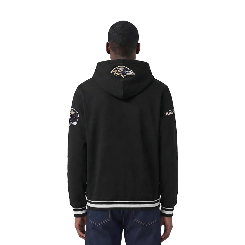NFL BALTIMORE RAVENS SCRIPT TAIL MEN'S RIB FLC PO HOODIE (BLACK) - Image 2
