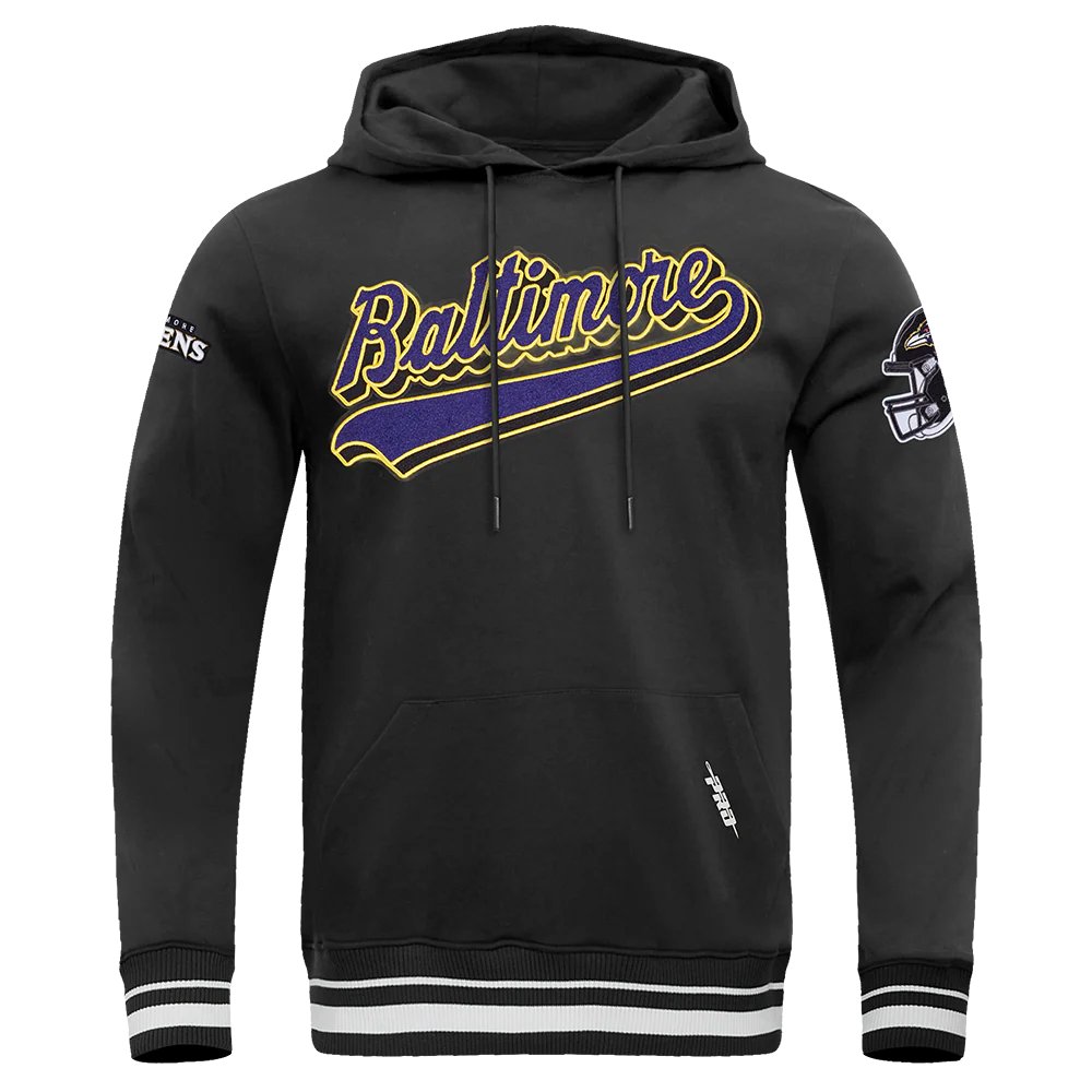 NFL BALTIMORE RAVENS SCRIPT TAIL MEN'S RIB FLC PO HOODIE (BLACK) - Image 5