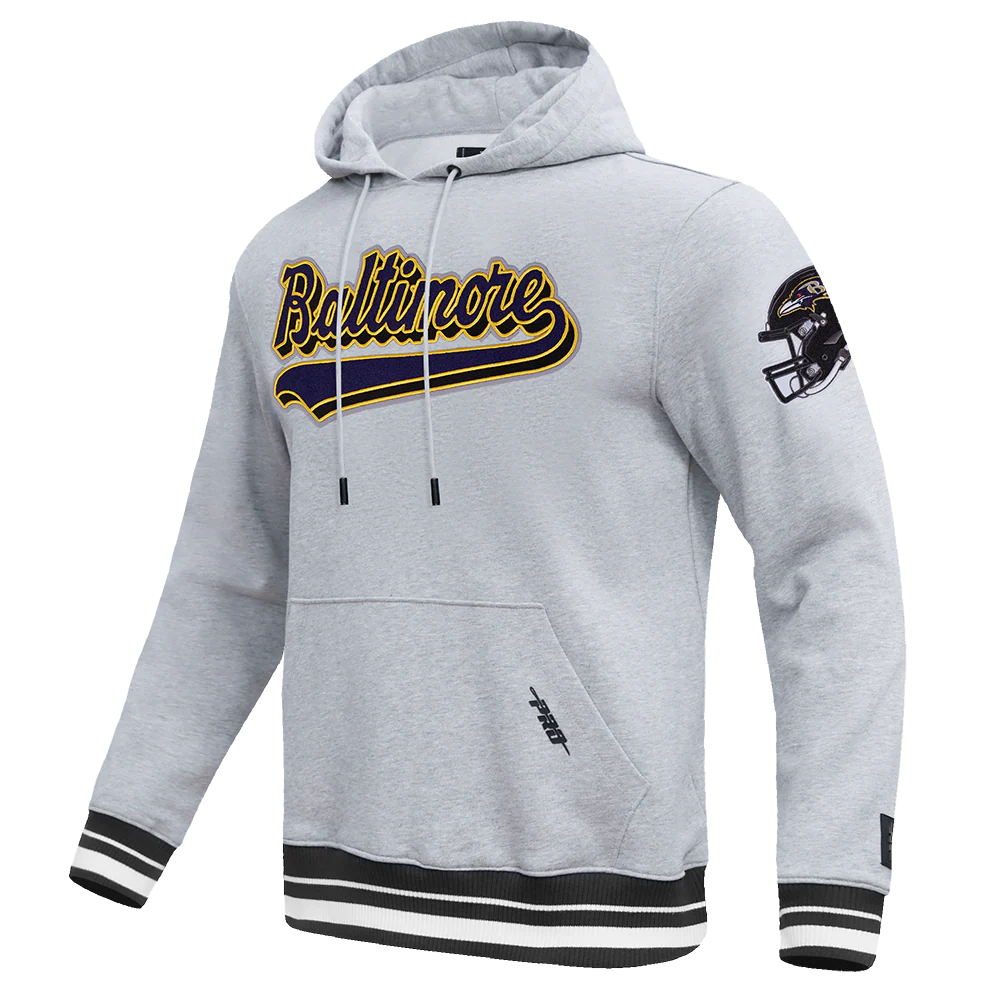 NFL BALTIMORE RAVENS SCRIPT TAIL MEN'S RIB FLC PO HOODIE (HEATHER GRAY/BLACK) - Image 2
