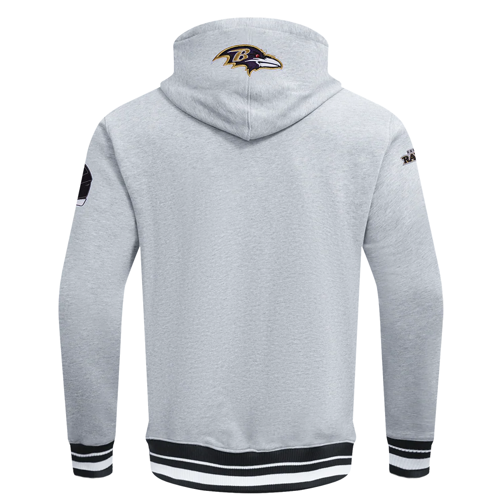 NFL BALTIMORE RAVENS SCRIPT TAIL MEN'S RIB FLC PO HOODIE (HEATHER GRAY/BLACK) - Image 3