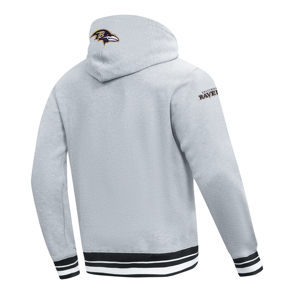 NFL BALTIMORE RAVENS SCRIPT TAIL MEN'S RIB FLC PO HOODIE (HEATHER GRAY/BLACK) - Image 4
