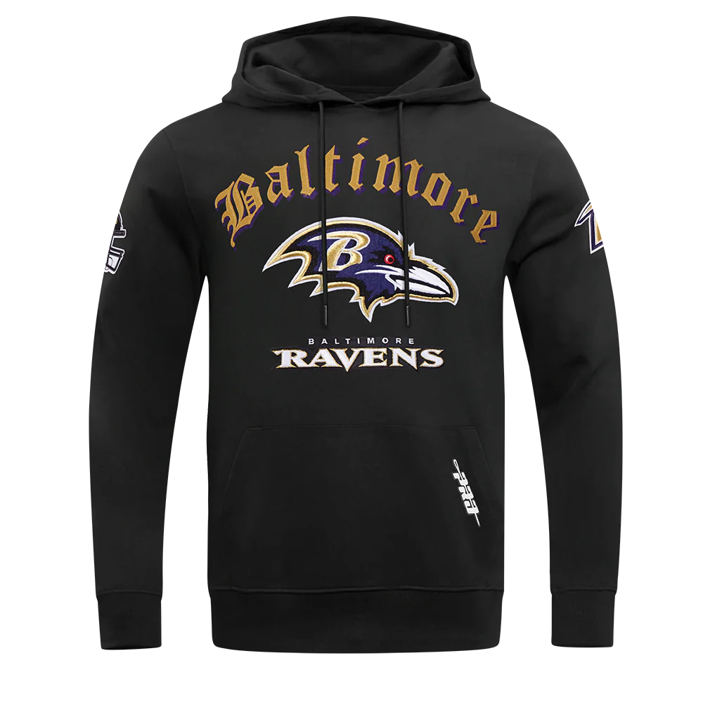 NFL BALTIMORE RAVENS OLD ENGLISH MEN'S PO HOODIE (BLACK)