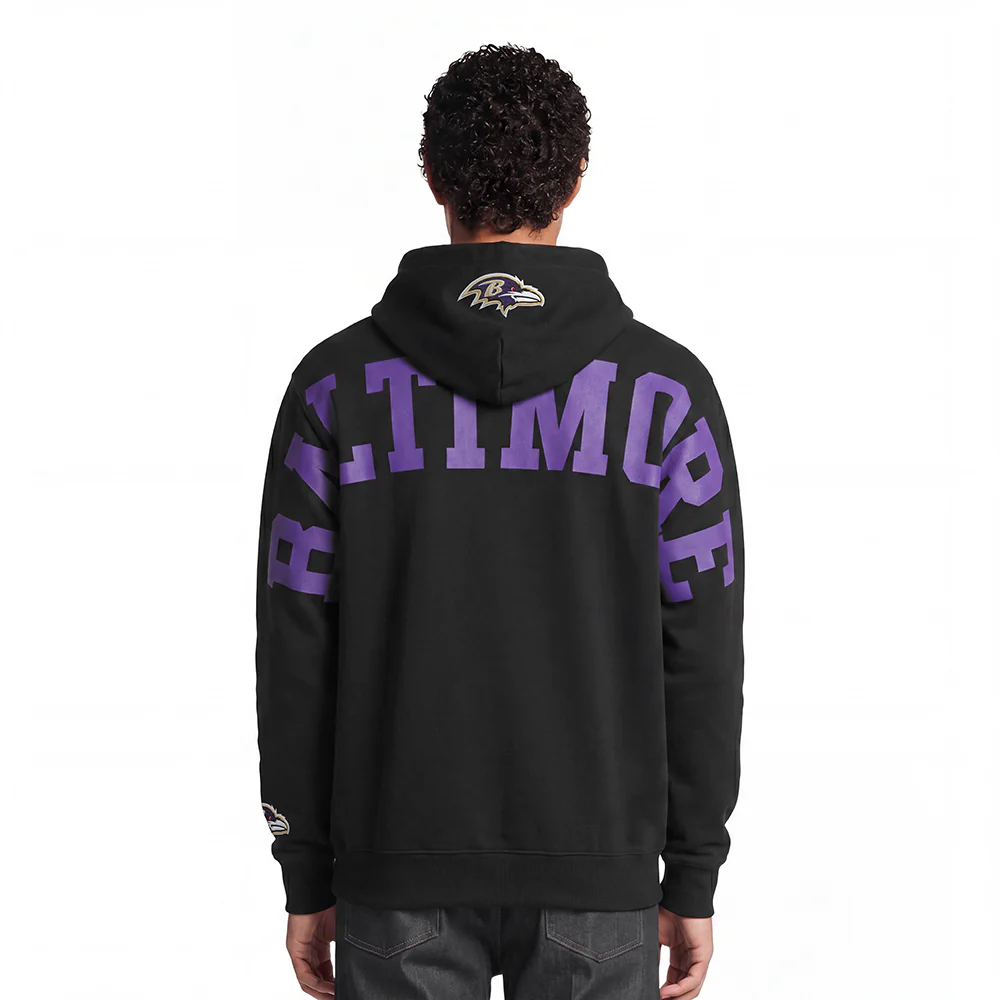NFL BALTIMORE RAVENS WINGSPAN MEN'S DROP SHOULDER FLC PO HOODIE (BLACK)