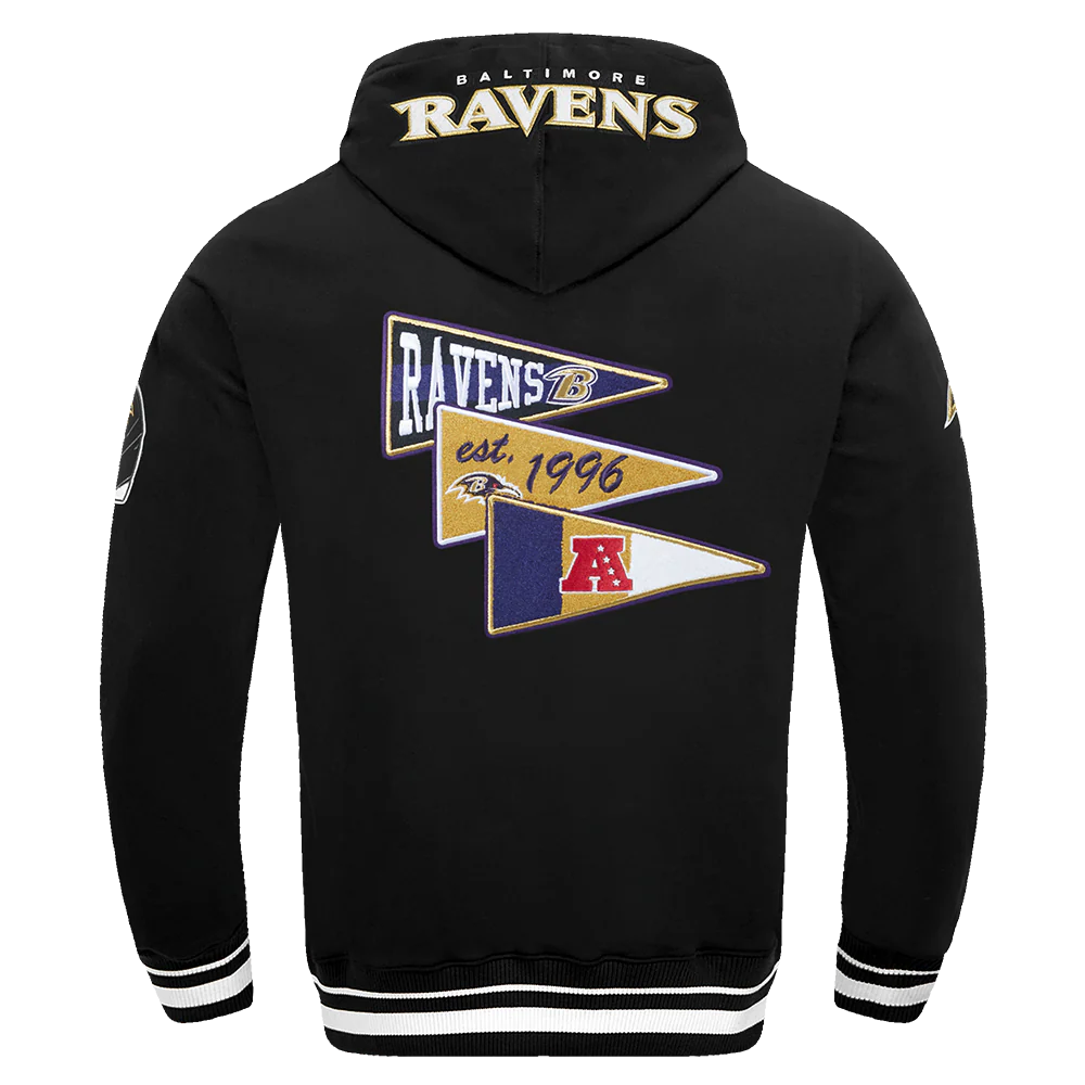 NFL BALTIMORE RAVENS TEAM PENNANTS MEN'S RIB FLEECE PULLOVER HOODIE (BLACK) - Image 3