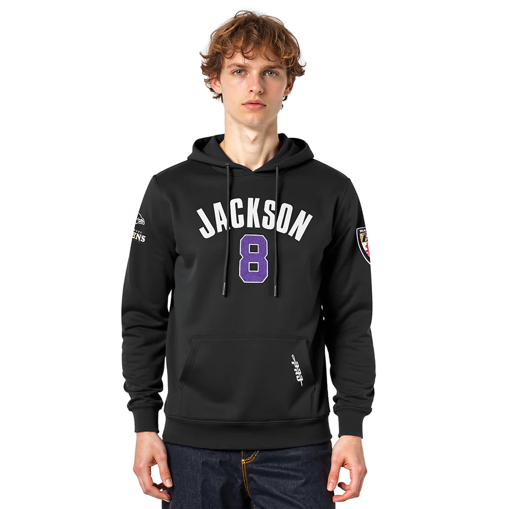 NFL BALTIMORE RAVENS LAMAR JACKSON #8 CLASSIC PNN MEN'S DK PO HOODIE (BLACK)