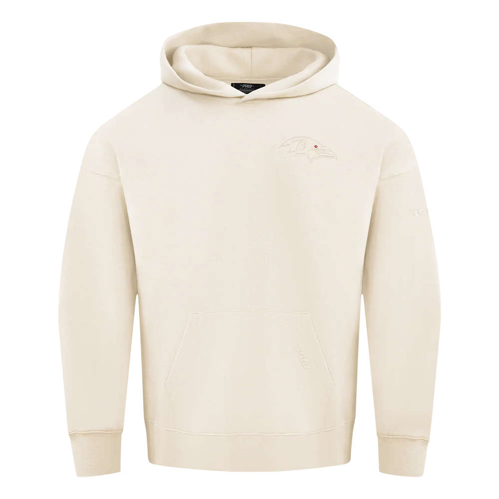 NFL BALTIMORE RAVENS NEUTRAL MEN'S DROP SHOULDER PULLOVER HOODIE (EGGSHELL)