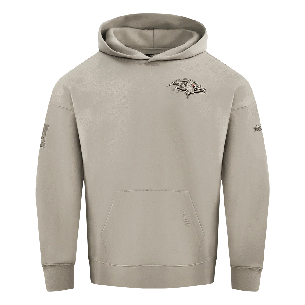NFL BALTIMORE RAVENS NEUTRAL MEN'S DROP SHOULDER PULLOVER HOODIE (TAUPE)