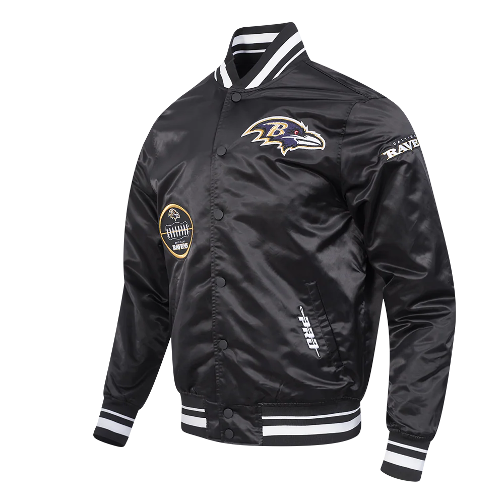 NFL BALTIMORE RAVENS OLD ENGLISH MEN'S RIB SATIN JACKET (BLACK) - Image 2