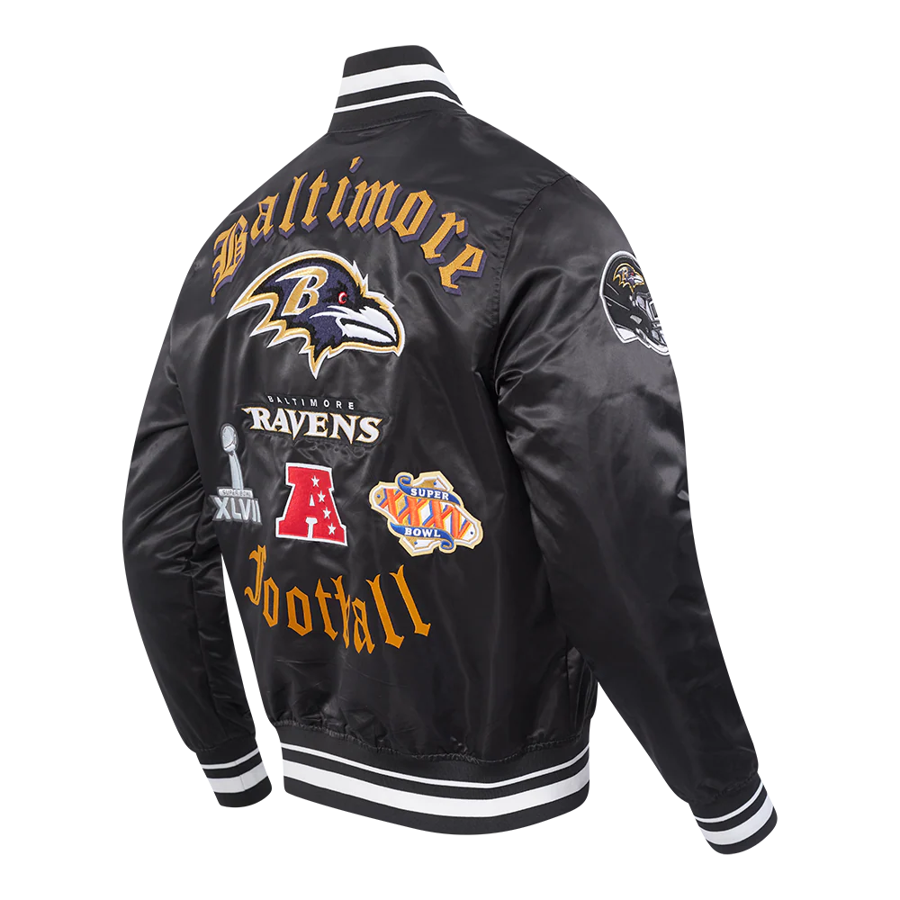 NFL BALTIMORE RAVENS OLD ENGLISH MEN'S RIB SATIN JACKET (BLACK) - Image 4