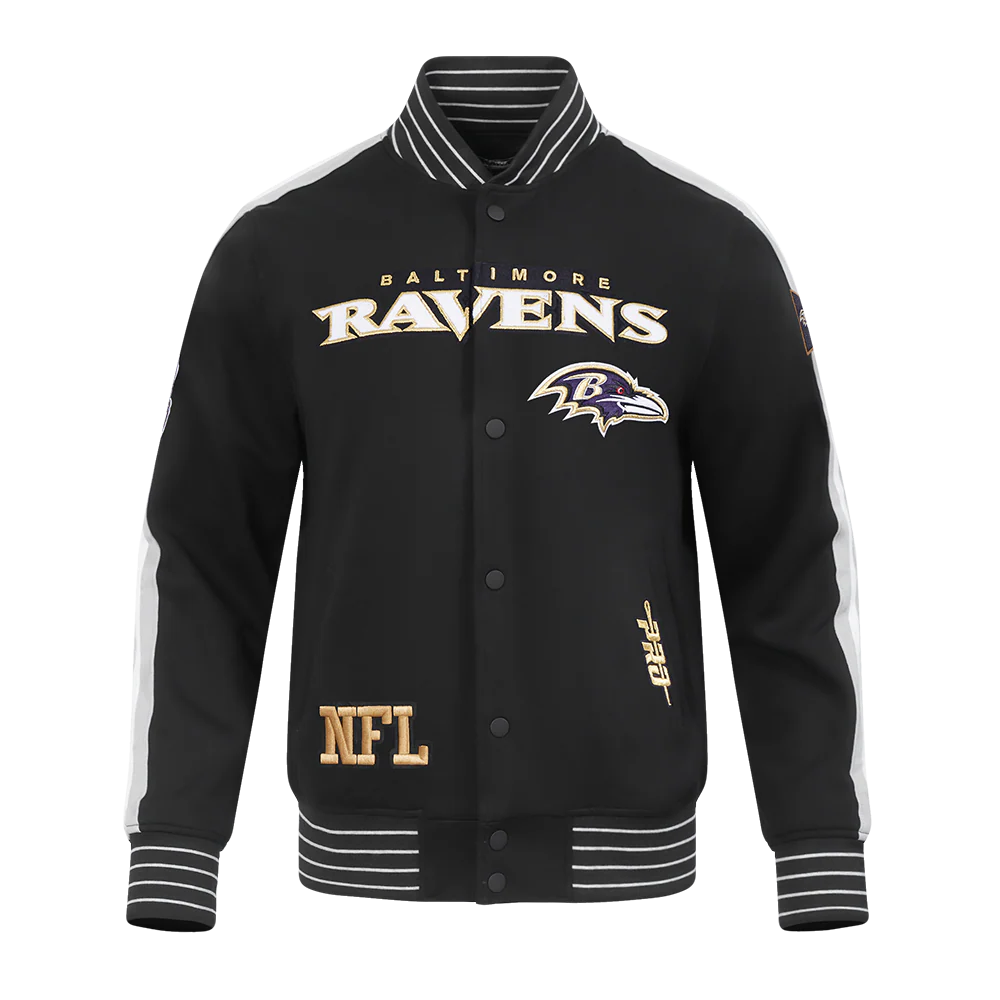 NFL BALTIMORE RAVENS PRO GAME DAY MEN'S DBL KNIT JACKET (BLACK/SILVER/WHITE)