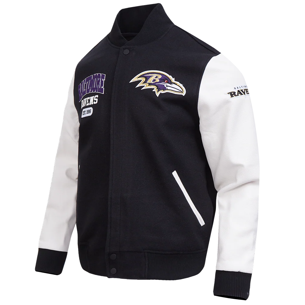 NFL BALTIMORE RAVENS CITY ARCH MEN'S WOOL VARSITY JACKET (BLACK/WHITE) - Image 3