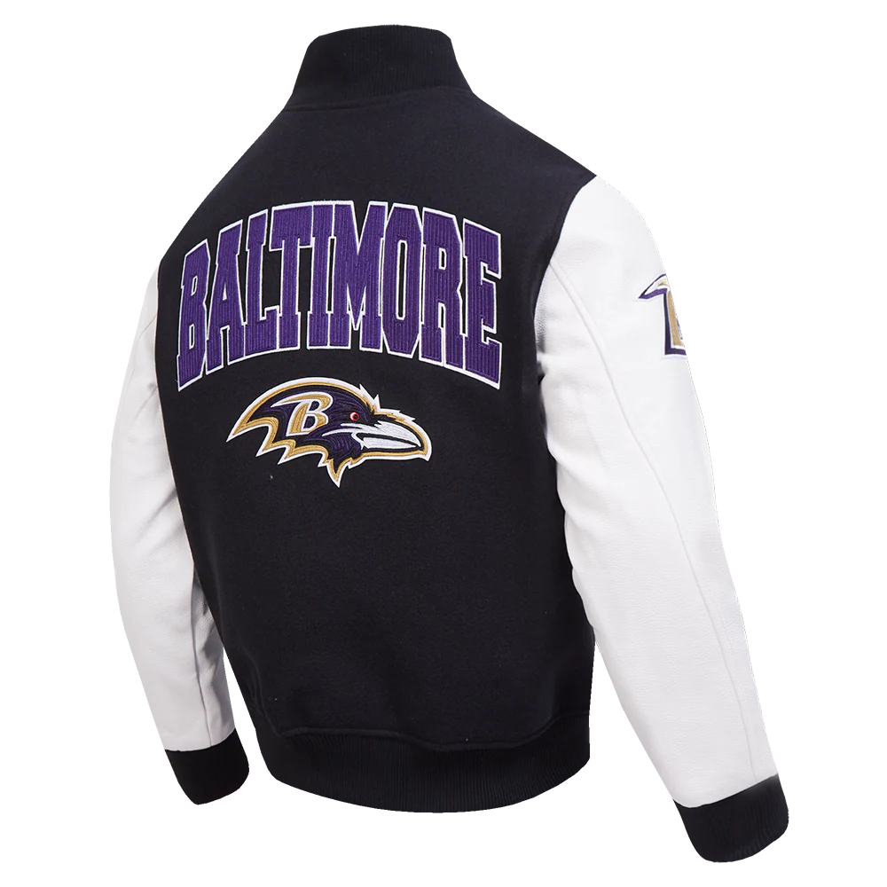 NFL BALTIMORE RAVENS CITY ARCH MEN'S WOOL VARSITY JACKET (BLACK/WHITE) - Image 4