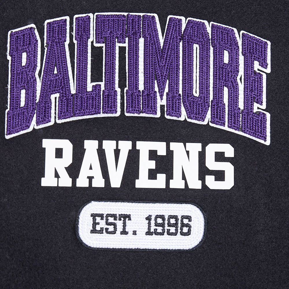 NFL BALTIMORE RAVENS CITY ARCH MEN'S WOOL VARSITY JACKET (BLACK/WHITE) - Image 9