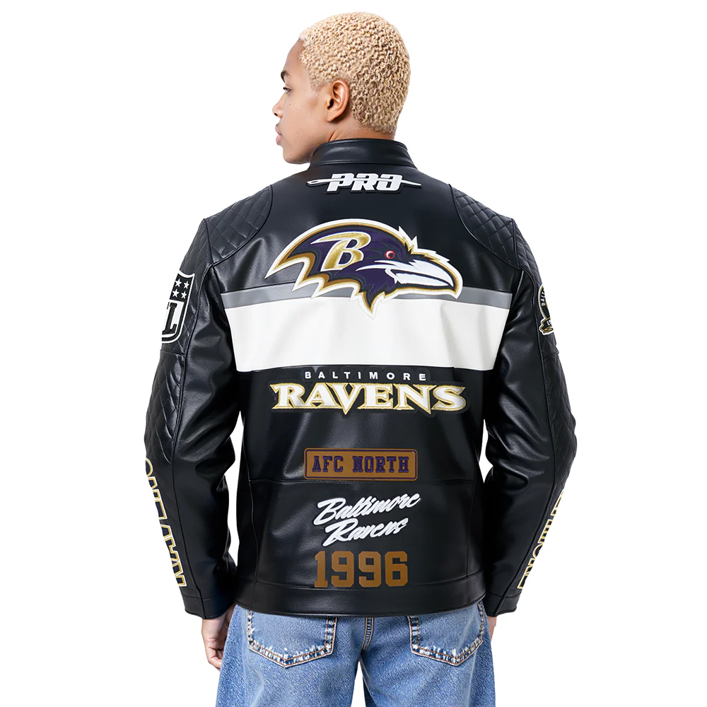 NFL BALTIMORE RAVENS MEN'S MOTO JACKET (BLACK/WHITE) - Image 2