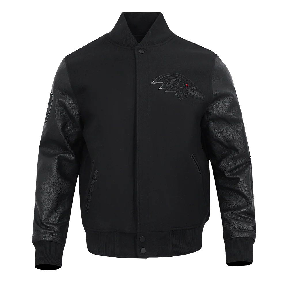 NFL BALTIMORE RAVENS TRIPLE BLACK LOGO MEN'S VARSITY JACKET (TRIPLE BLACK) - Image 5