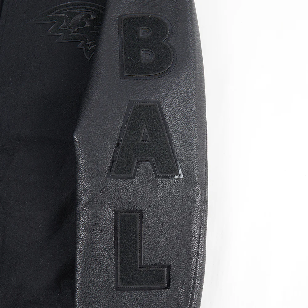 NFL BALTIMORE RAVENS TRIPLE BLACK LOGO MEN'S VARSITY JACKET (TRIPLE BLACK) - Image 9