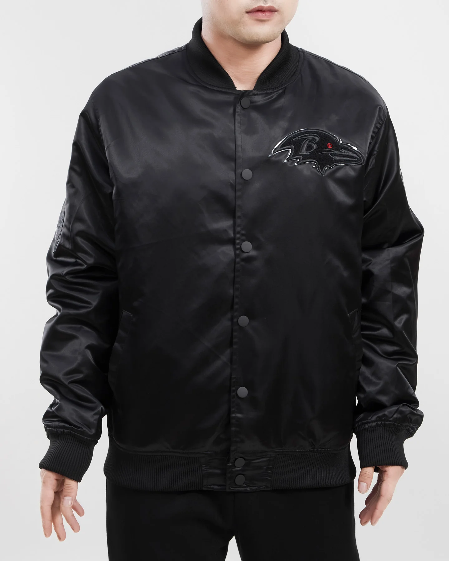 NFL BALTIMORE RAVENS TRIPLE BLACK MEN'S SATIN JACKET (TRIPLE BLACK) - Image 6