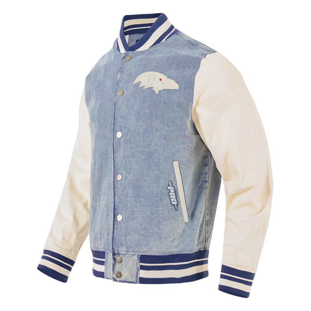 NFL BALTIMORE RAVENS VARSITY BLUES MEN'S DENIM VARSITY MEN'S JACKET (DENIM/LINEN) - Image 2