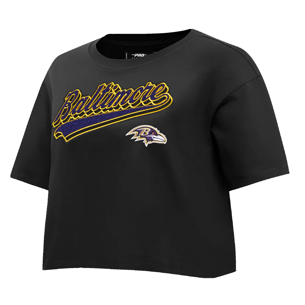 NFL BALTIMORE RAVENS SCRIPT TAIL WOMEN'S SJ BOXY TEE (BLACK) - Image 6