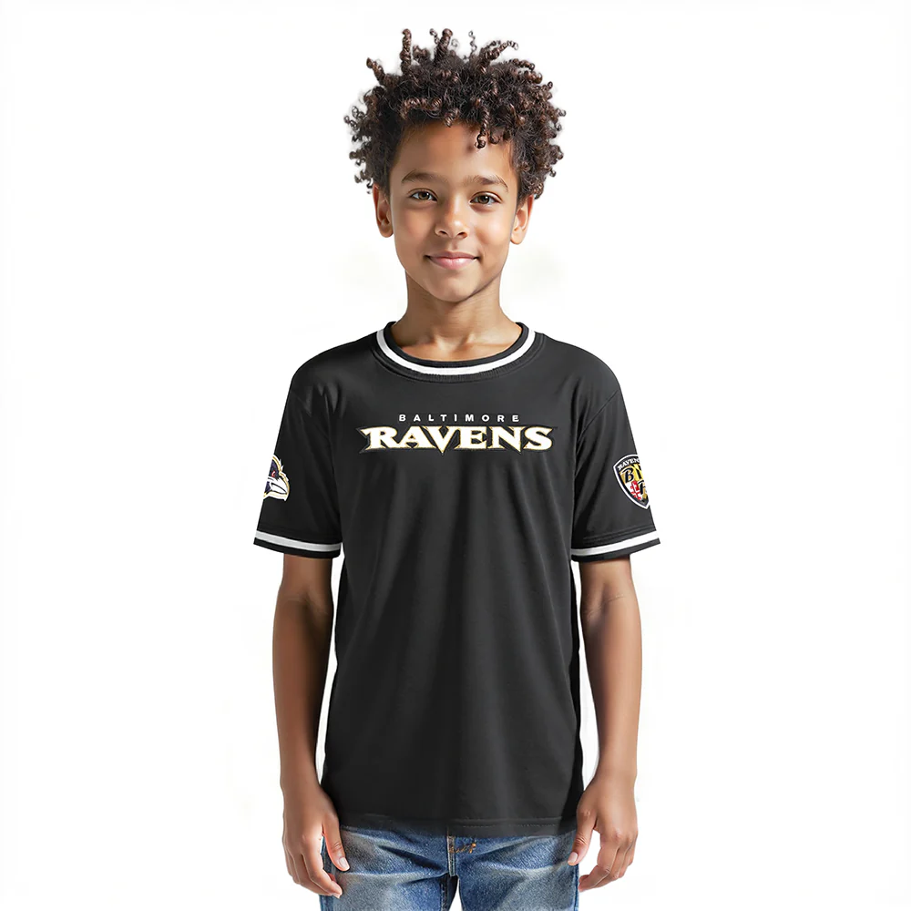 NFL BALTIMORE RAVENS CLASSIC BIG BOYS SHORT SLEEVE STRIPED RIB TEE (BLACK)