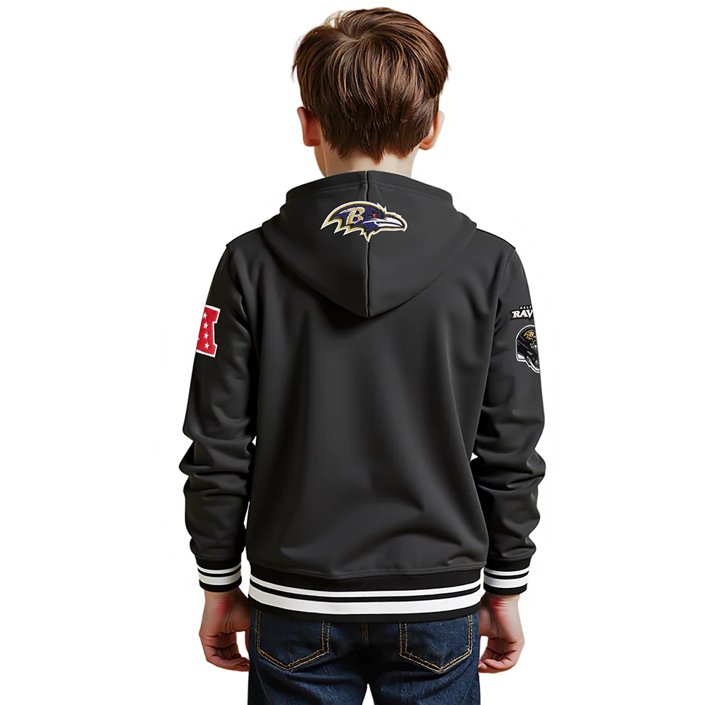 NFL BALTIMORE RAVENS RETRO CLASSIC BIG BOYS RIB FLEECE PULLOVER HOODIE (BLACK) - Image 2