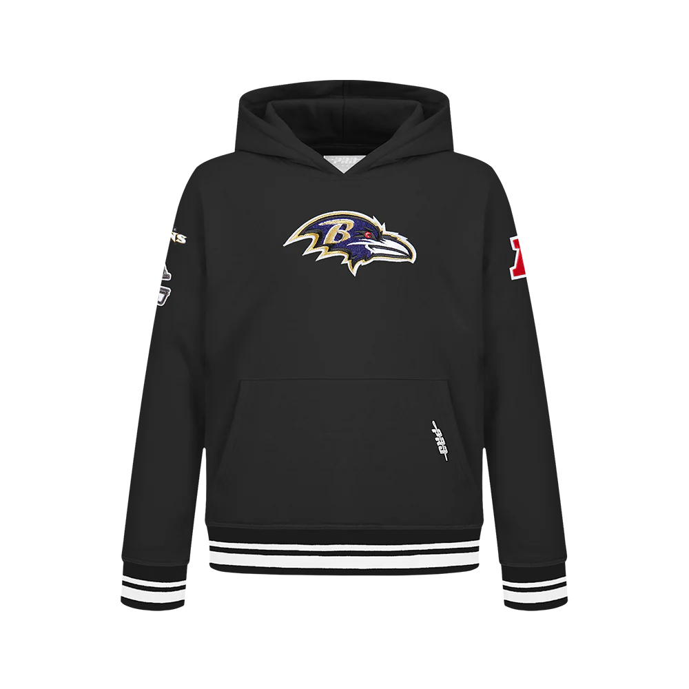 NFL BALTIMORE RAVENS RETRO CLASSIC BIG BOYS RIB FLEECE PULLOVER HOODIE (BLACK) - Image 3