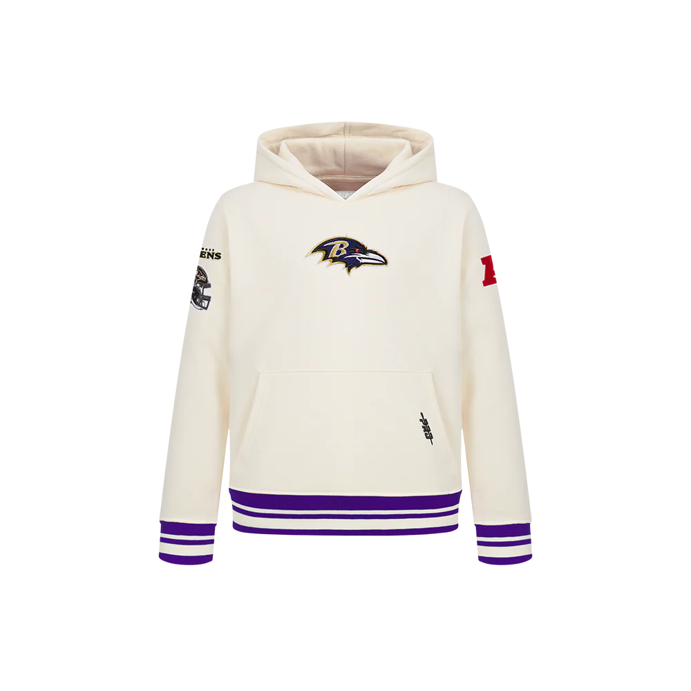 NFL BALTIMORE RAVENS RETRO CLASSIC BIG BOY'S RIB FLC PO HOODIE (EGGSHELL/ PURPLE)